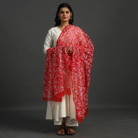 Red - Lucknow Chikankari Tepchi Embroidery Georgette Dupatta 02