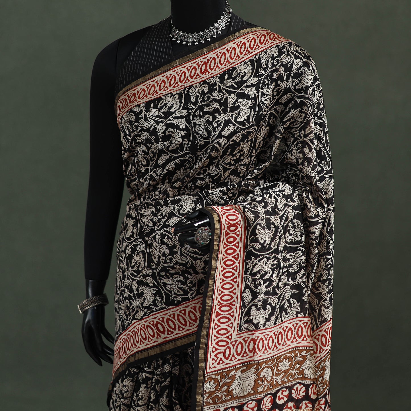 Bagru Hand Block Print Natural Dyed Chanderi Silk Saree 39