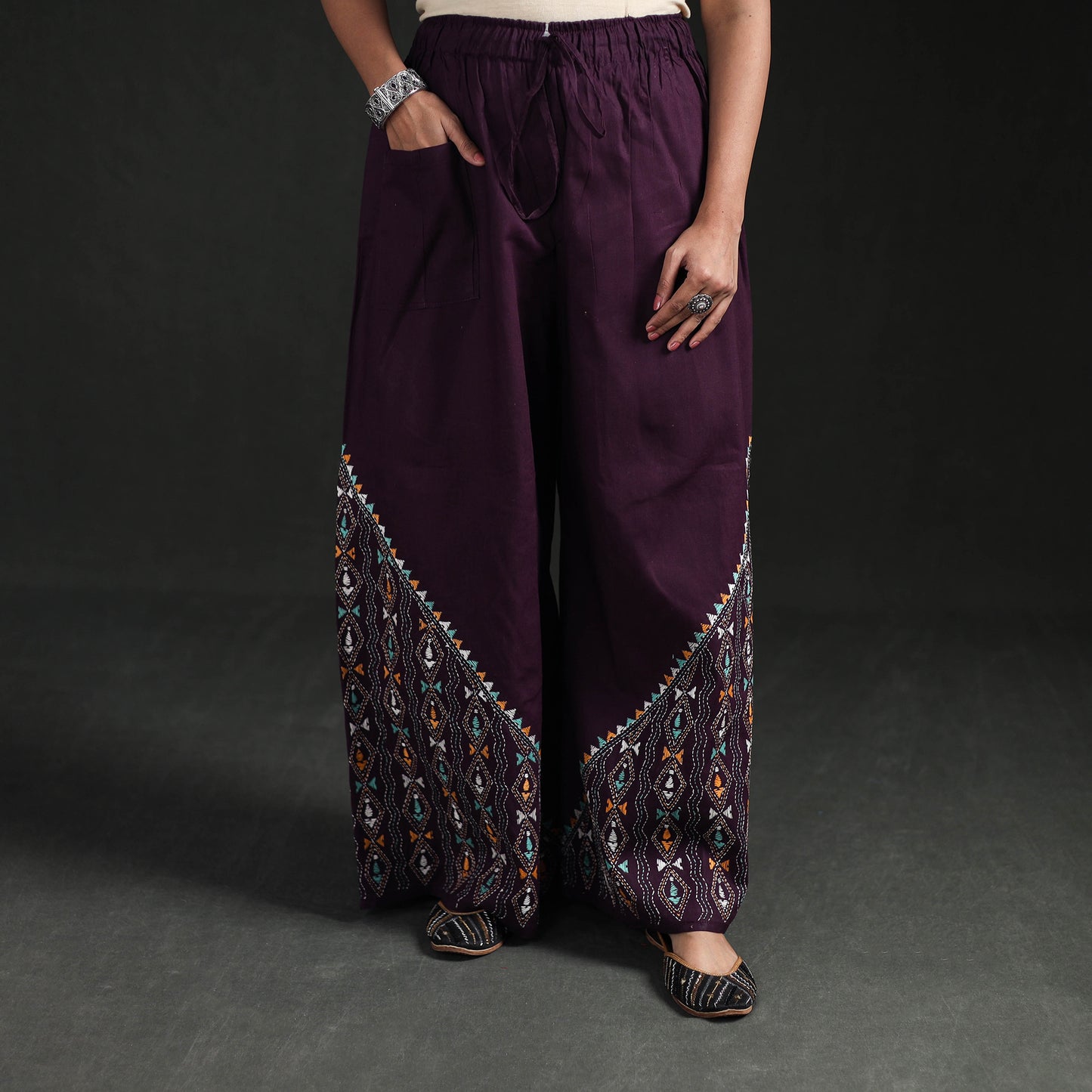 Bengal Kantha Hand Embroidered Cotton Palazzo 28