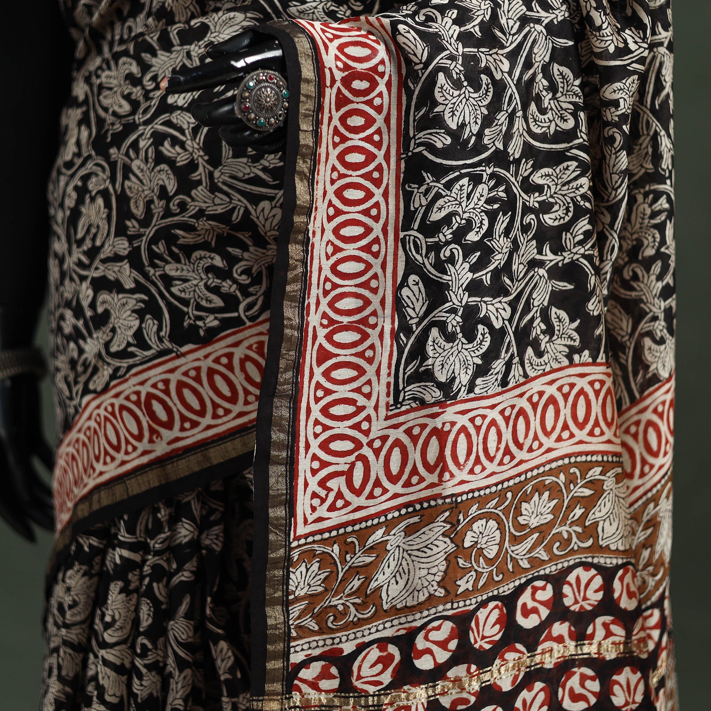 Bagru Hand Block Print Natural Dyed Chanderi Silk Saree 39