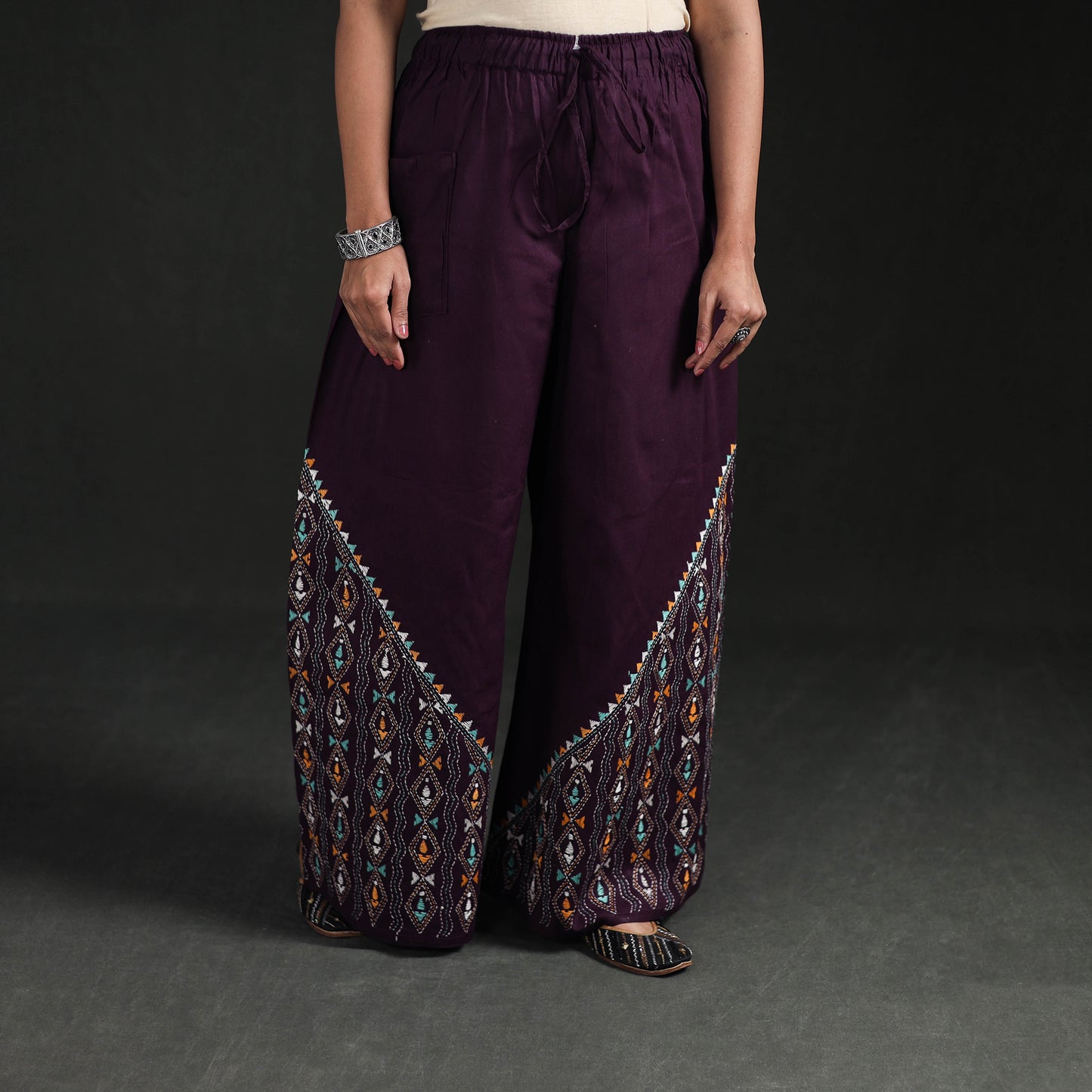 Bengal Kantha Hand Embroidered Cotton Palazzo 28