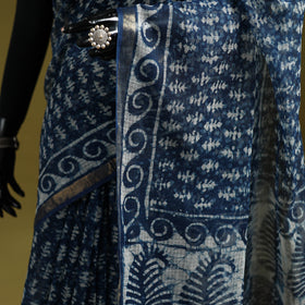 Blue - Indigo Bagru Hand Block Print Kota Doria Cotton Saree 61