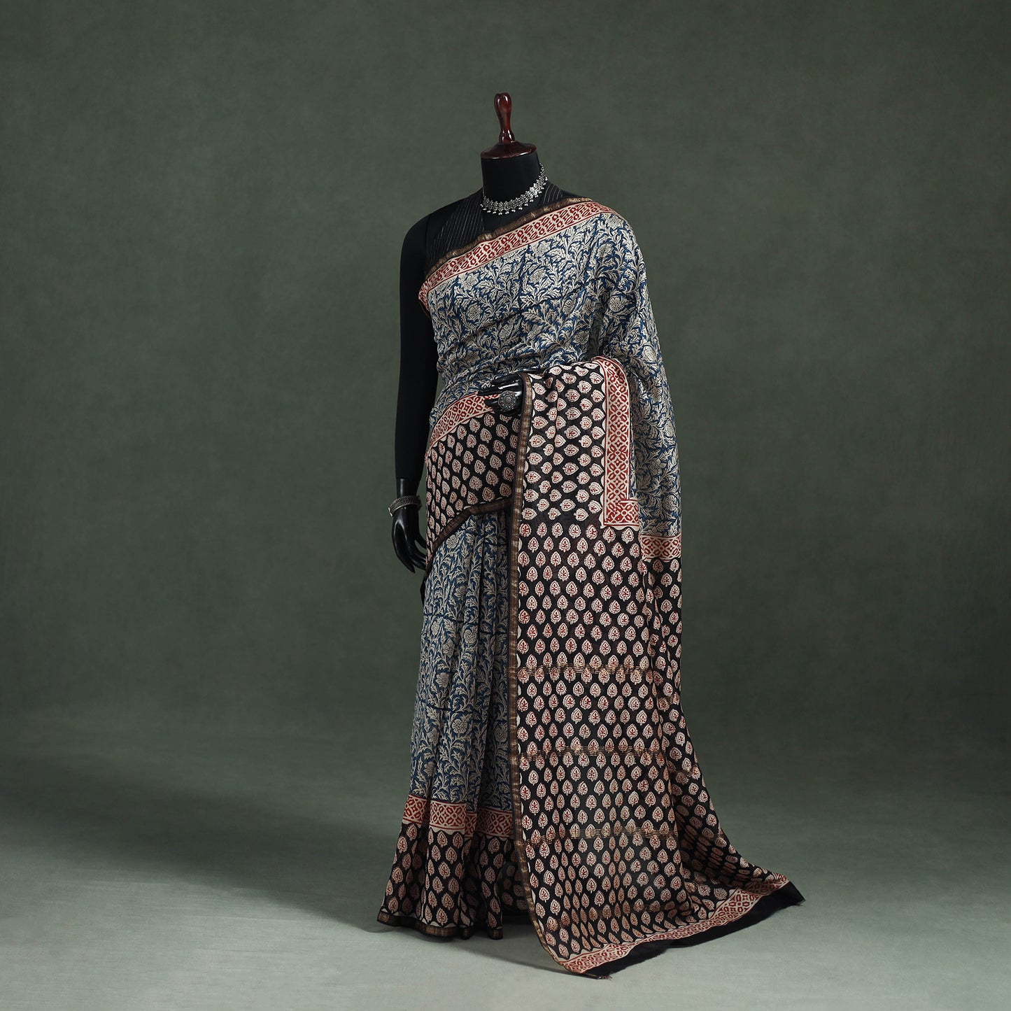 Bagru Hand Block Print Natural Dyed Chanderi Silk Saree 40