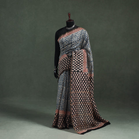 Bagru Hand Block Print Natural Dyed Chanderi Silk Saree 40