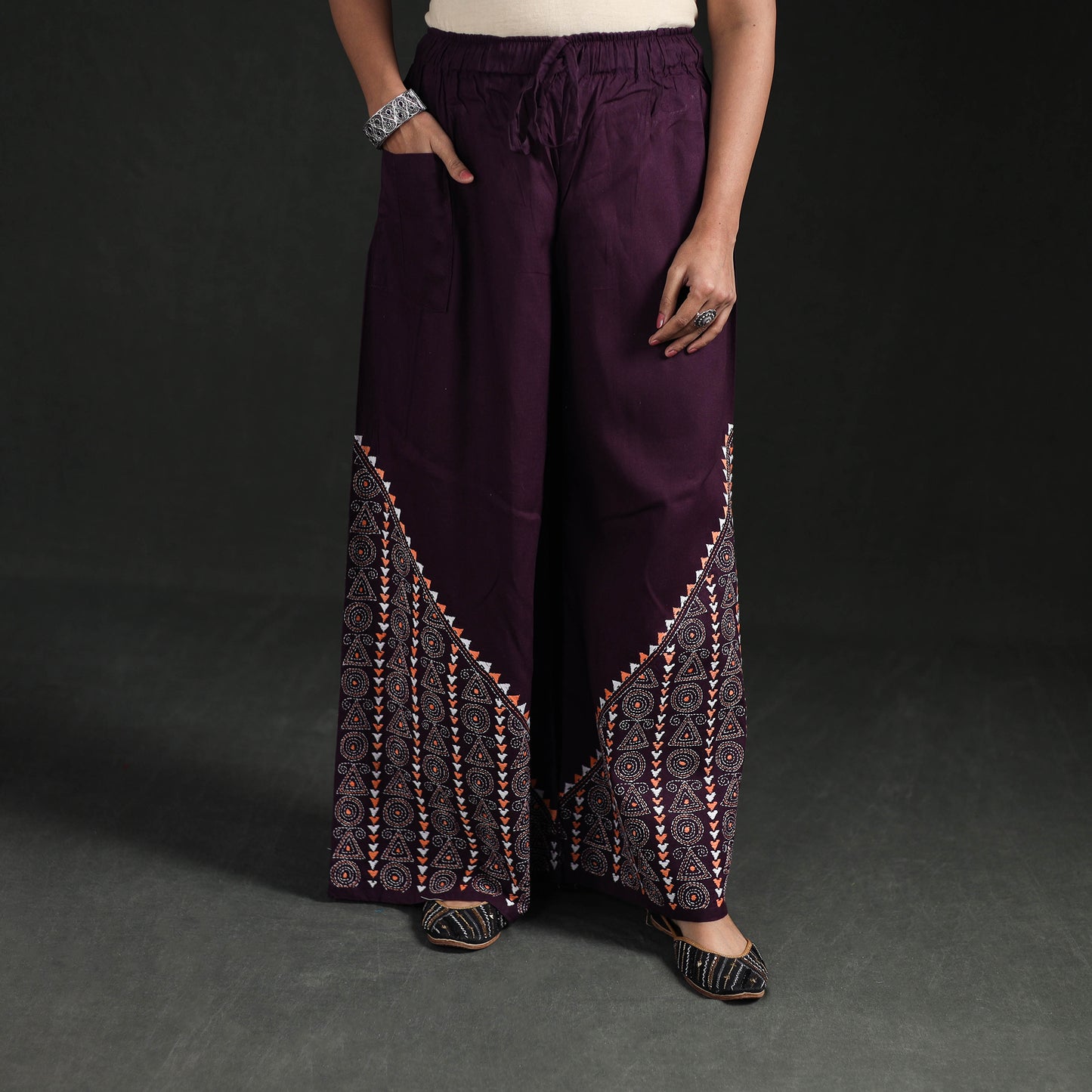 Bengal Kantha Hand Embroidered Cotton Palazzo 29