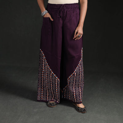 Bengal Kantha Hand Embroidered Cotton Palazzo 29