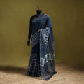 Indigo Bagru Hand Block Print Kota Doria Cotton Saree 62
