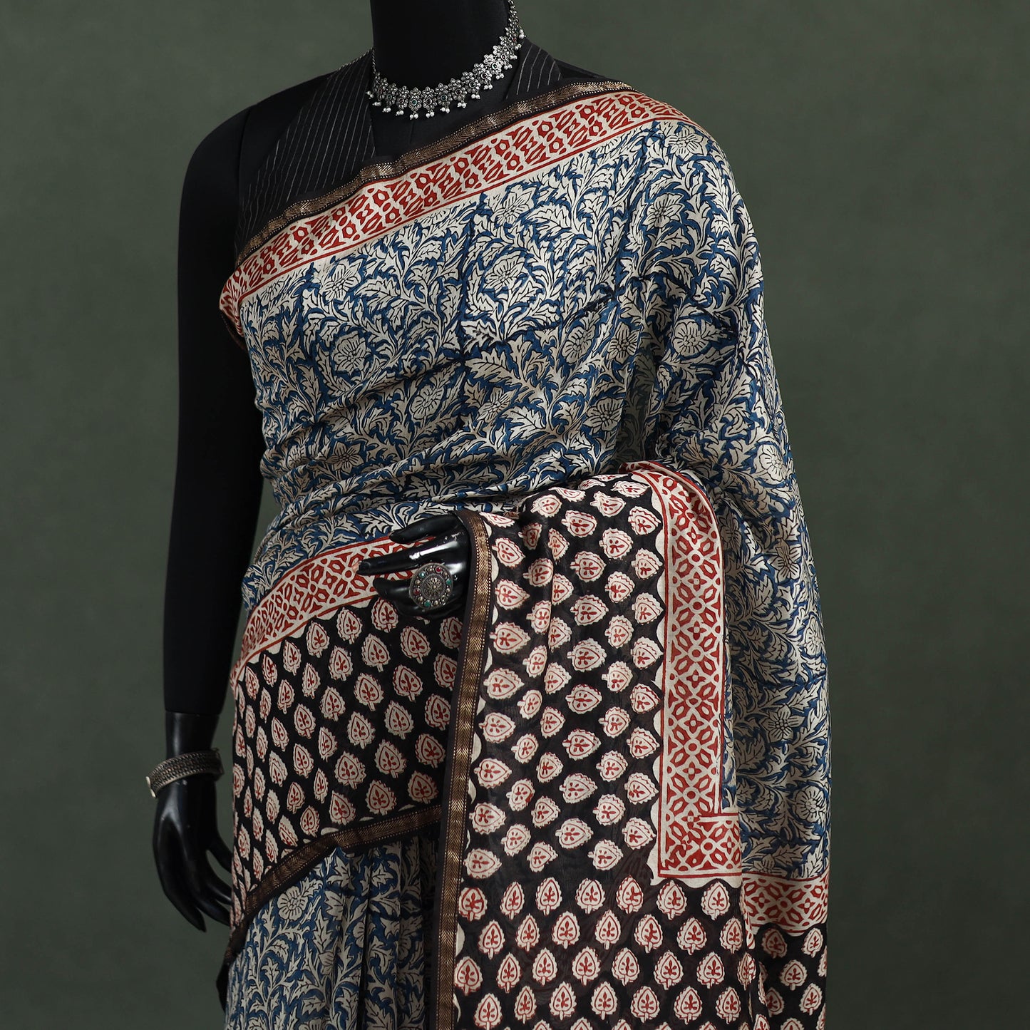 Bagru Hand Block Print Natural Dyed Chanderi Silk Saree 40
