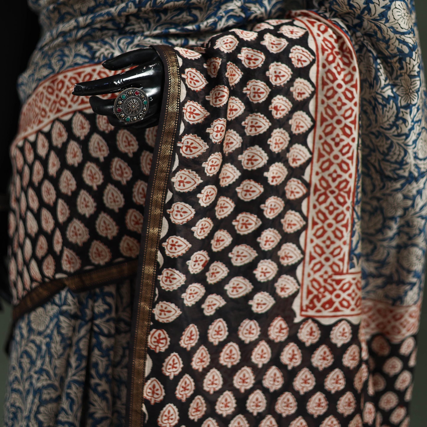 Bagru Hand Block Print Natural Dyed Chanderi Silk Saree 40