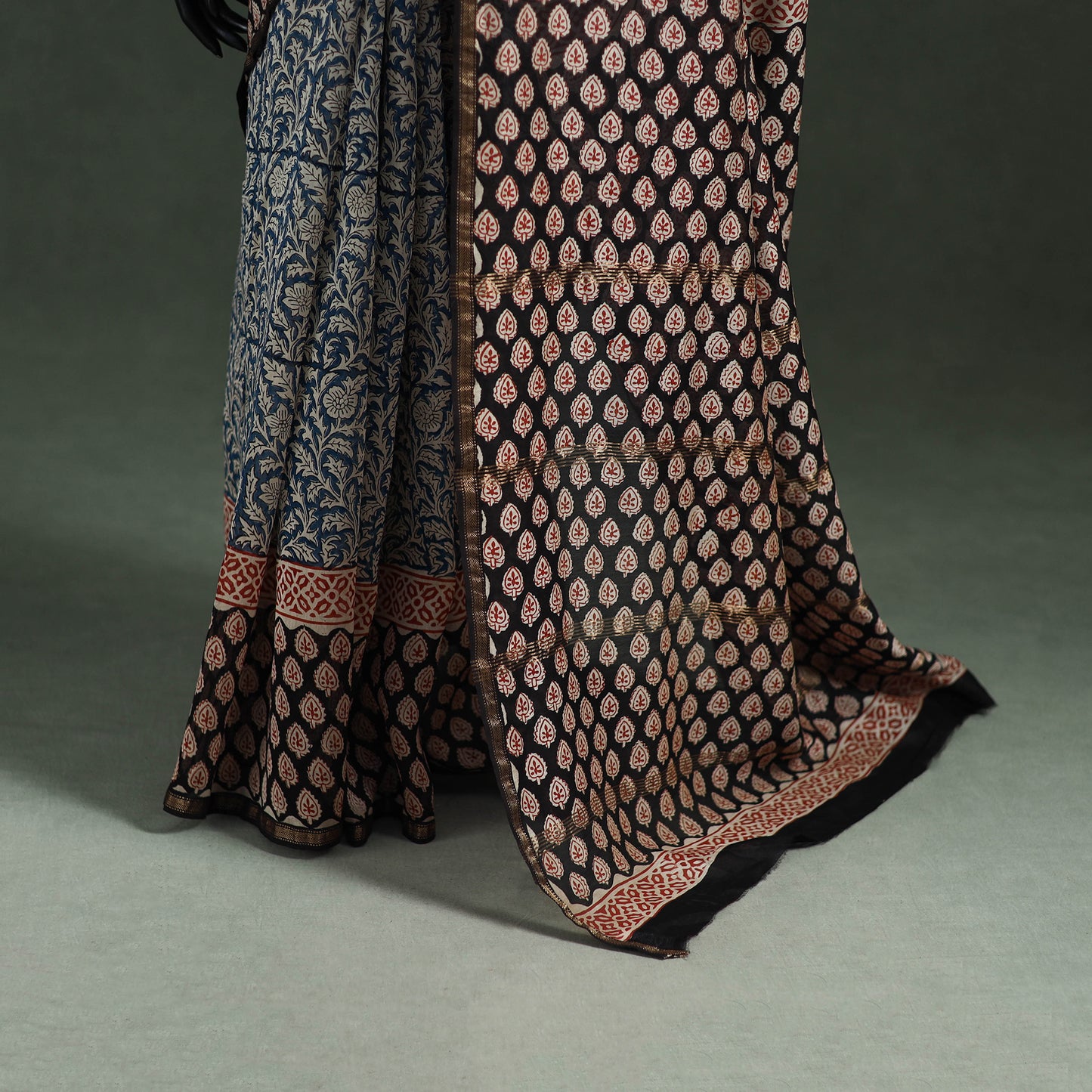 Bagru Hand Block Print Natural Dyed Chanderi Silk Saree 40