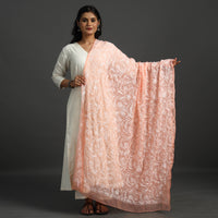 Orange - Lucknow Chikankari Tepchi Embroidery Georgette Dupatta 04