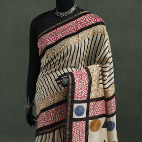 Bagru Hand Block Print Natural Dyed Chanderi Silk Saree 41