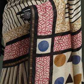 Bagru Hand Block Print Natural Dyed Chanderi Silk Saree 41