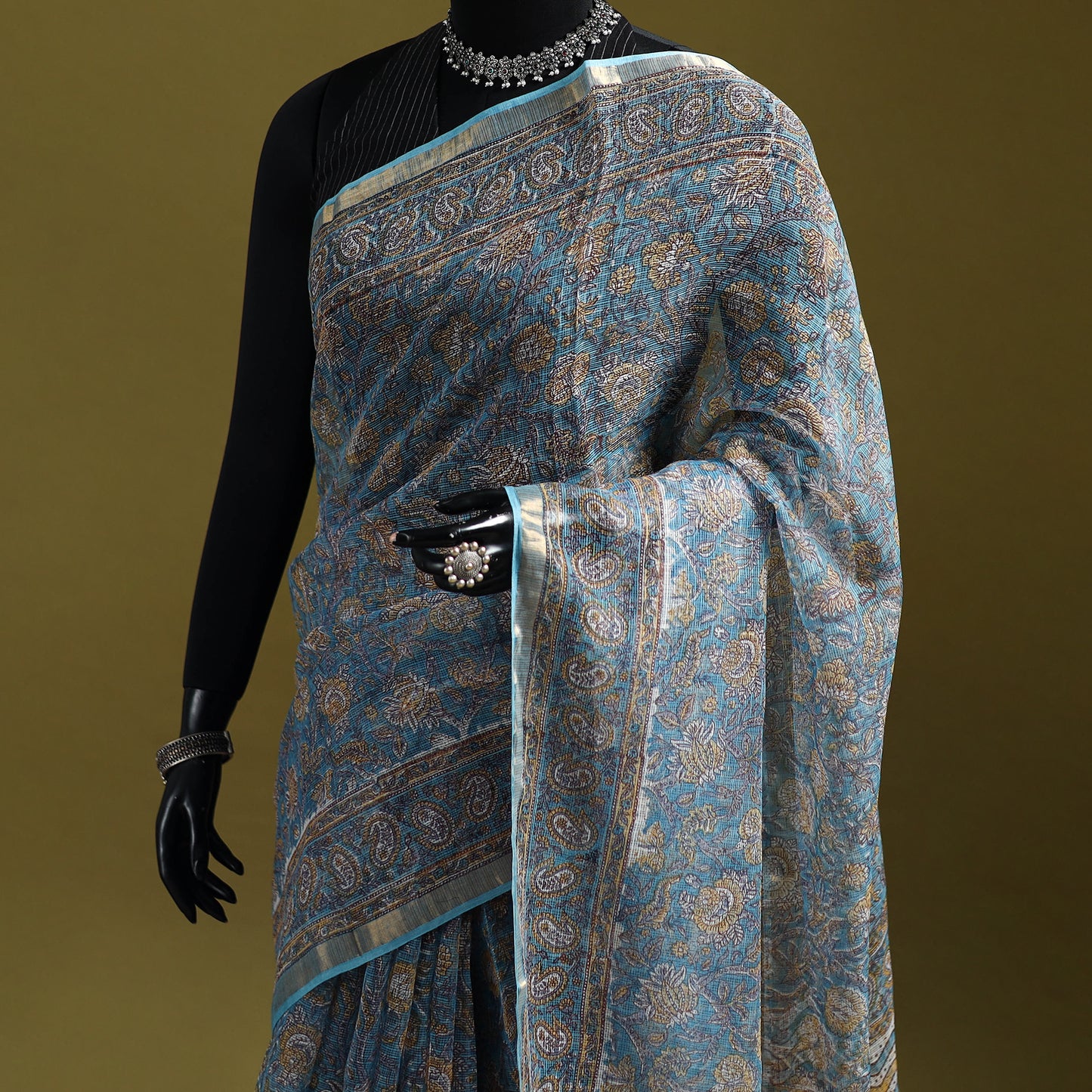 Sanganeri Hand Block Print Kota Doria Cotton Saree 37