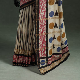 Bagru Hand Block Print Natural Dyed Chanderi Silk Saree 41
