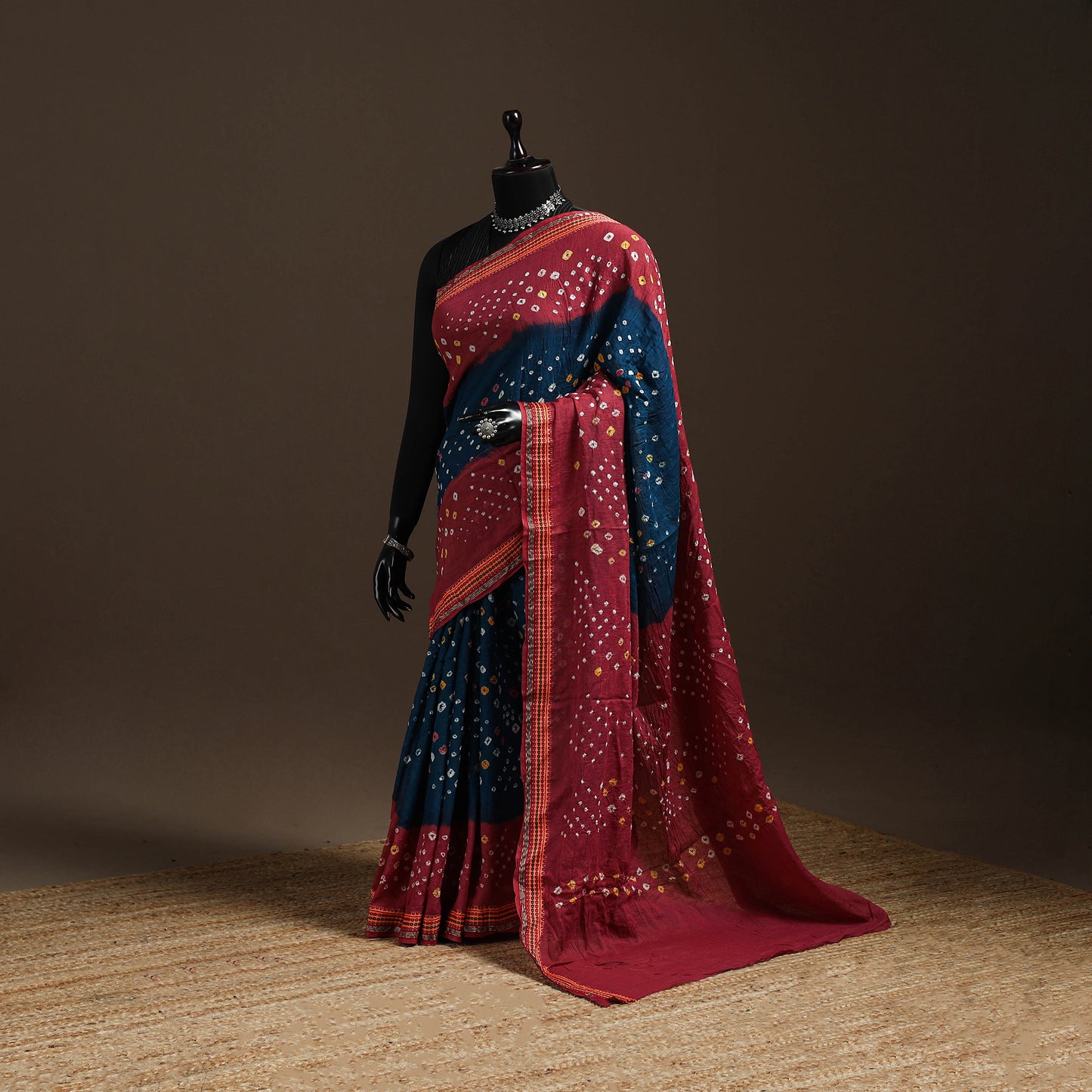 Blue - Kutch Tie-Dye Cotton Bandhani Saree with Blouse 45