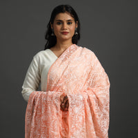 Orange - Lucknow Chikankari Tepchi Embroidery Georgette Dupatta 04