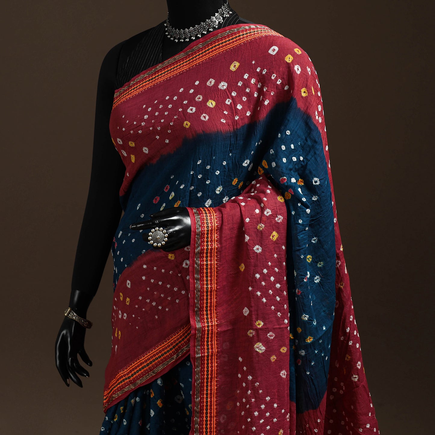 Blue - Kutch Tie-Dye Cotton Bandhani Saree with Blouse 45