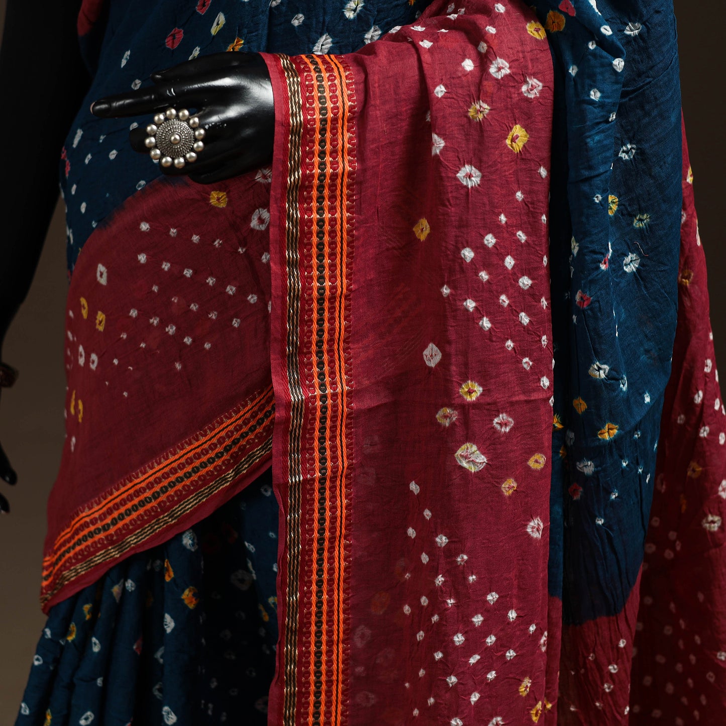 Blue - Kutch Tie-Dye Cotton Bandhani Saree with Blouse 45