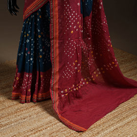 Blue - Kutch Tie-Dye Cotton Bandhani Saree with Blouse 45