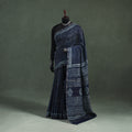 Bagru Indigo Hand Block Print Natural Dyed Chanderi Silk Saree 43