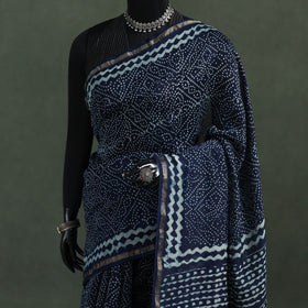Bagru Indigo Hand Block Print Natural Dyed Chanderi Silk Saree 43