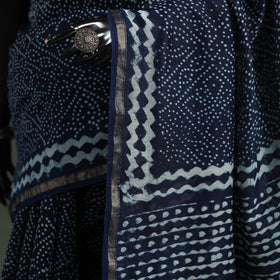 Bagru Indigo Hand Block Print Natural Dyed Chanderi Silk Saree 43