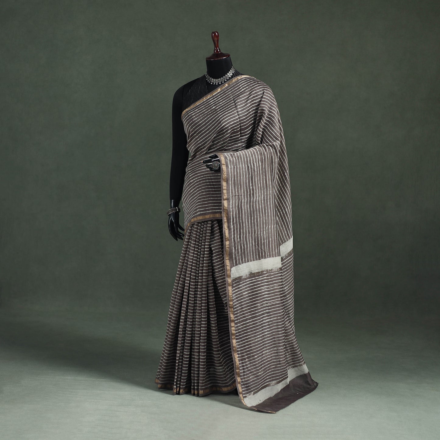 Bagru Hand Block Print Natural Dyed Chanderi Silk Saree 44