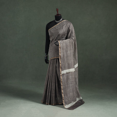 Bagru Hand Block Print Natural Dyed Chanderi Silk Saree 44