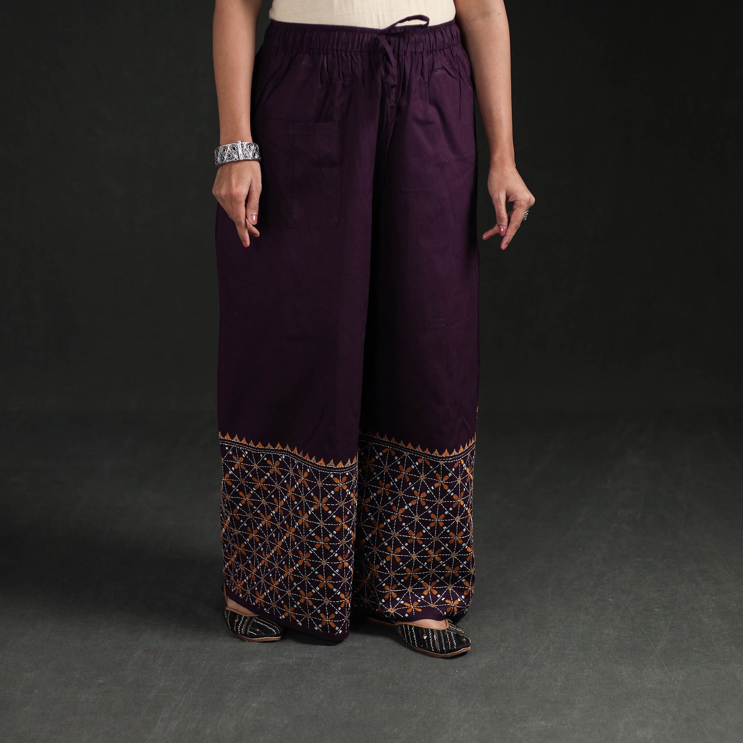 Bengal Kantha Hand Embroidered Cotton Palazzo 33
