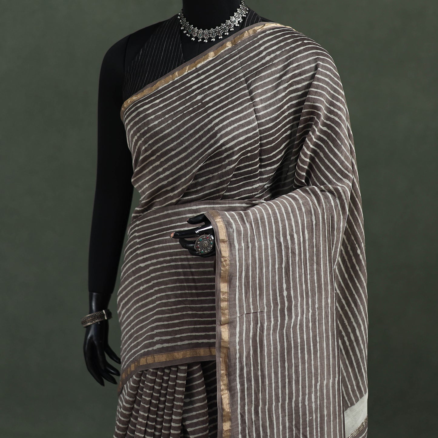 Bagru Hand Block Print Natural Dyed Chanderi Silk Saree 44