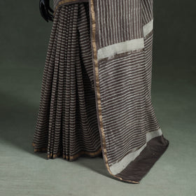 Bagru Hand Block Print Natural Dyed Chanderi Silk Saree 44