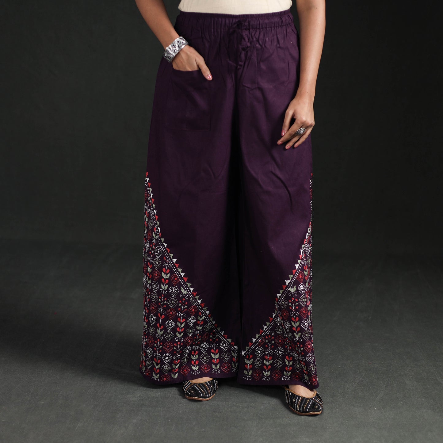 Bengal Kantha Hand Embroidered Cotton Palazzo 34