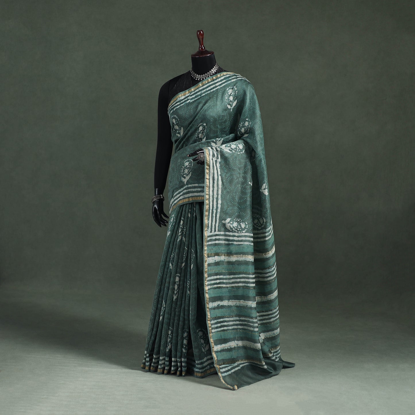 Bagru Hand Block Print Natural Dyed Chanderi Silk Saree 45