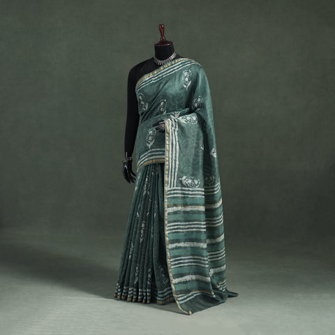 Bagru Hand Block Print Natural Dyed Chanderi Silk Saree 45