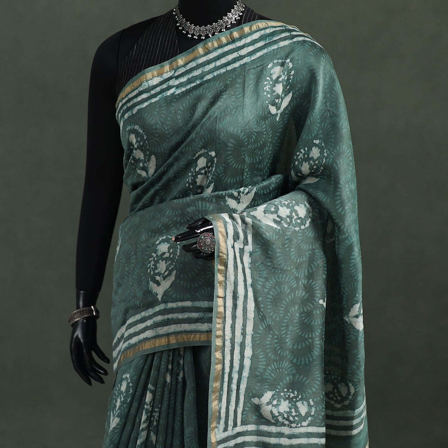 Bagru Hand Block Print Natural Dyed Chanderi Silk Saree 45