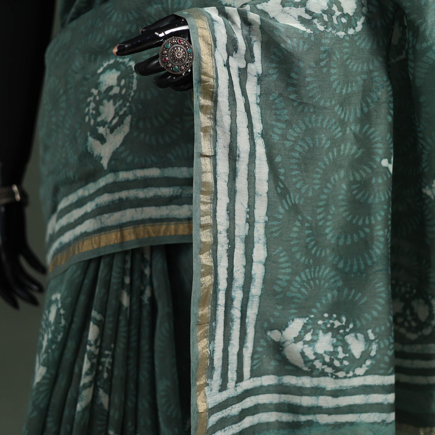 Bagru Hand Block Print Natural Dyed Chanderi Silk Saree 45