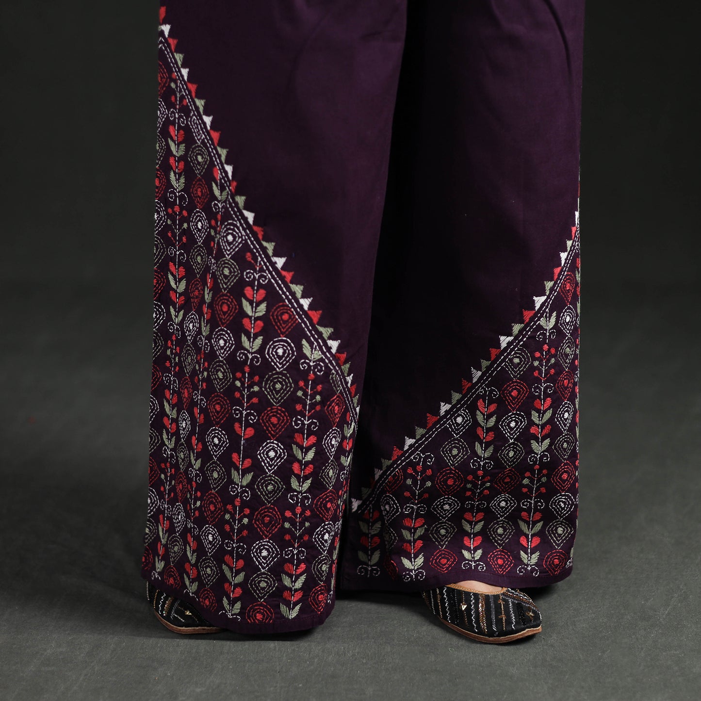 Bengal Kantha Hand Embroidered Cotton Palazzo 34