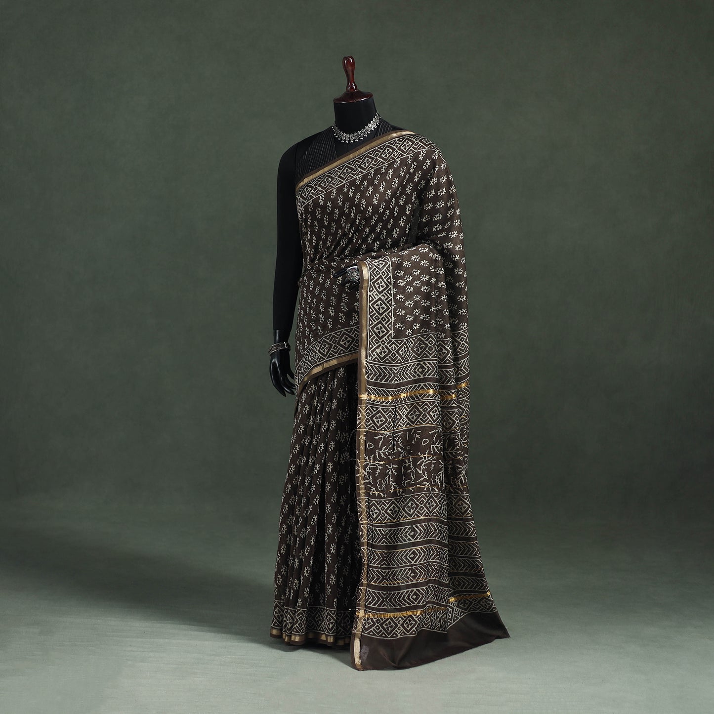 Bagru Hand Block Print Natural Dyed Chanderi Silk Saree 46