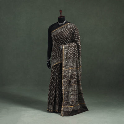 Bagru Hand Block Print Natural Dyed Chanderi Silk Saree 46