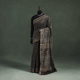 Bagru Hand Block Print Natural Dyed Chanderi Silk Saree 46