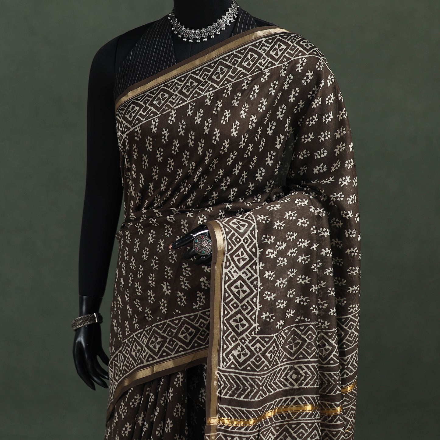 Bagru Hand Block Print Natural Dyed Chanderi Silk Saree 46