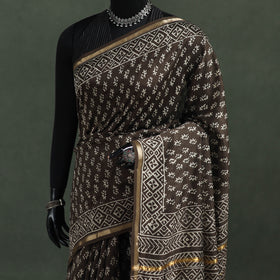 Bagru Hand Block Print Natural Dyed Chanderi Silk Saree 46