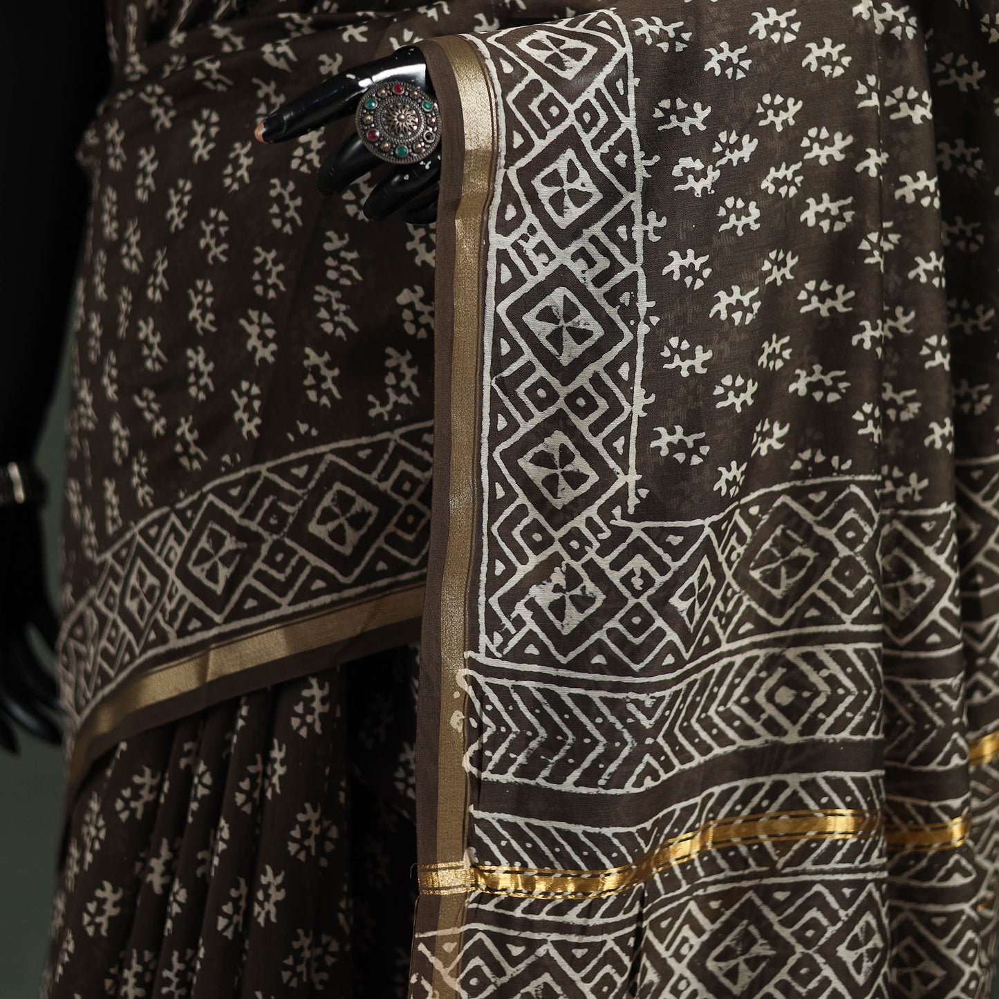 Bagru Hand Block Print Natural Dyed Chanderi Silk Saree 46
