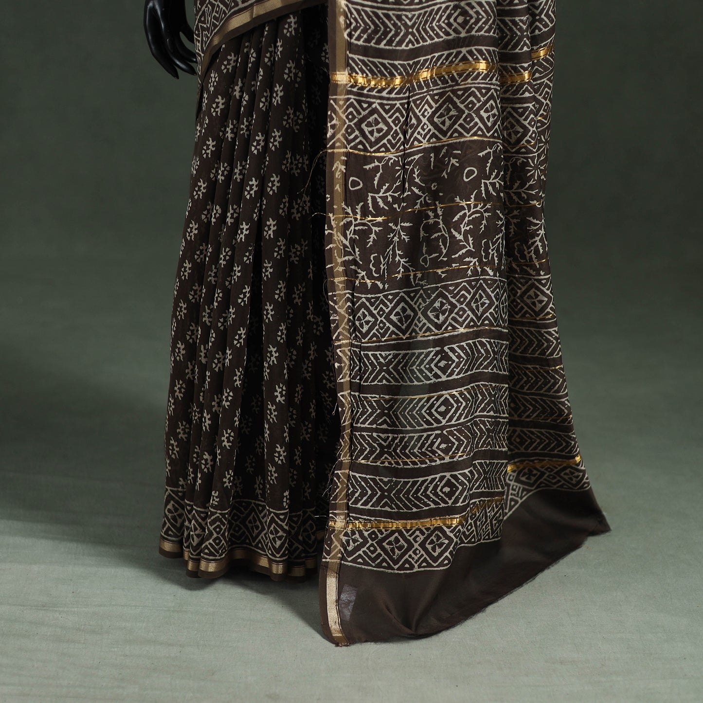 Bagru Hand Block Print Natural Dyed Chanderi Silk Saree 46