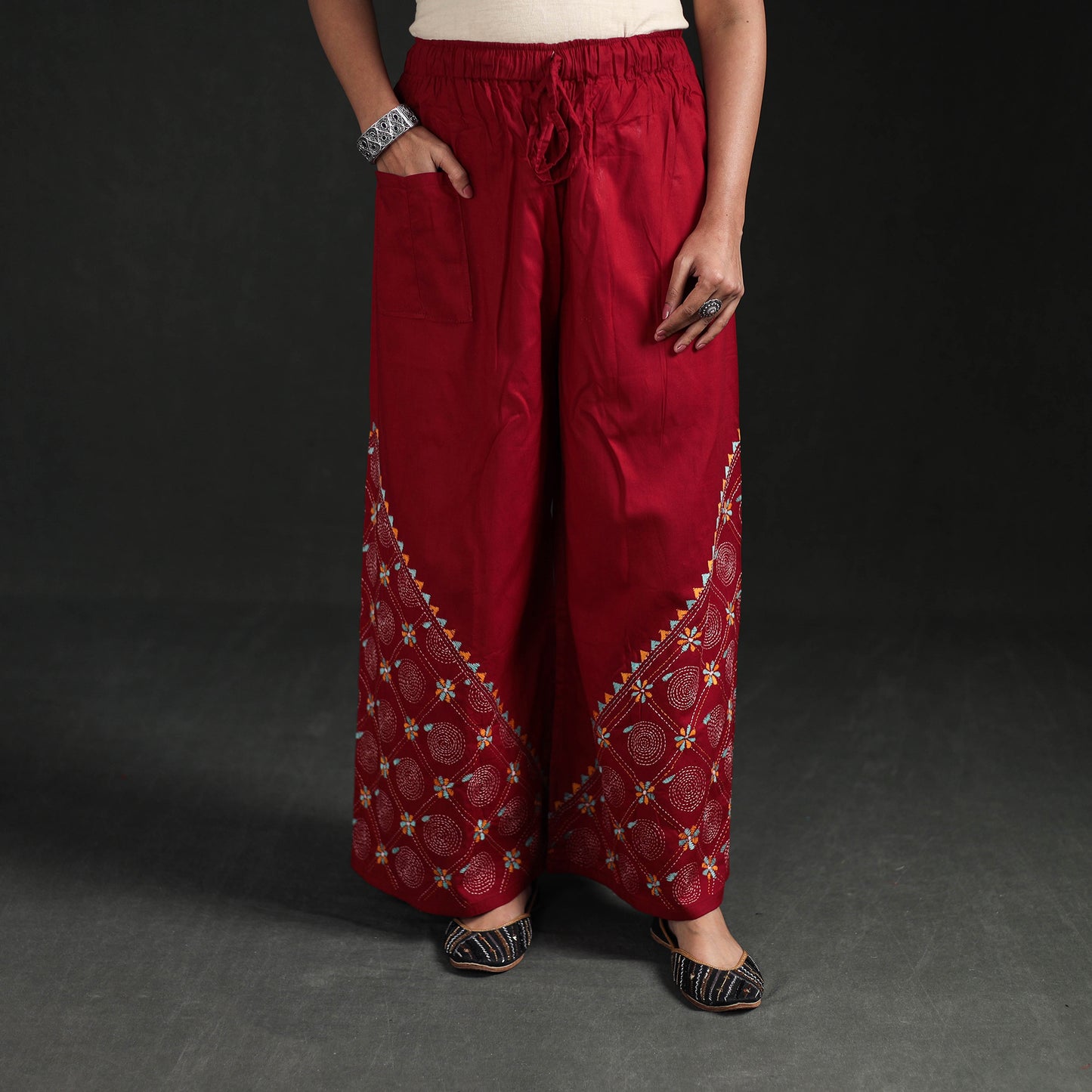 Bengal Kantha Hand Embroidered Cotton Palazzo 36