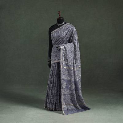 Bagru Hand Block Print Natural Dyed Chanderi Silk Saree 47