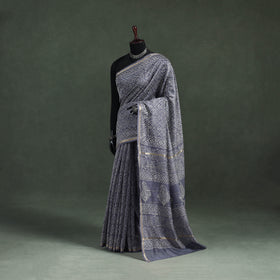 Bagru Hand Block Print Natural Dyed Chanderi Silk Saree 47