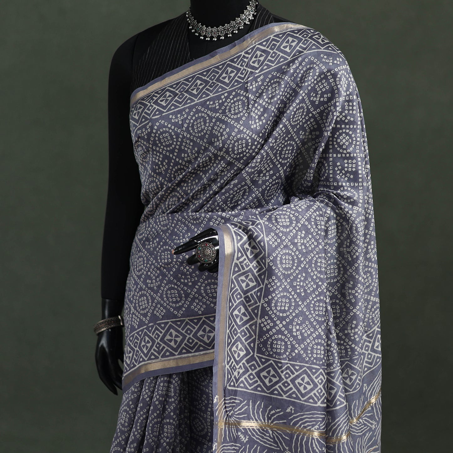 Bagru Hand Block Print Natural Dyed Chanderi Silk Saree 47
