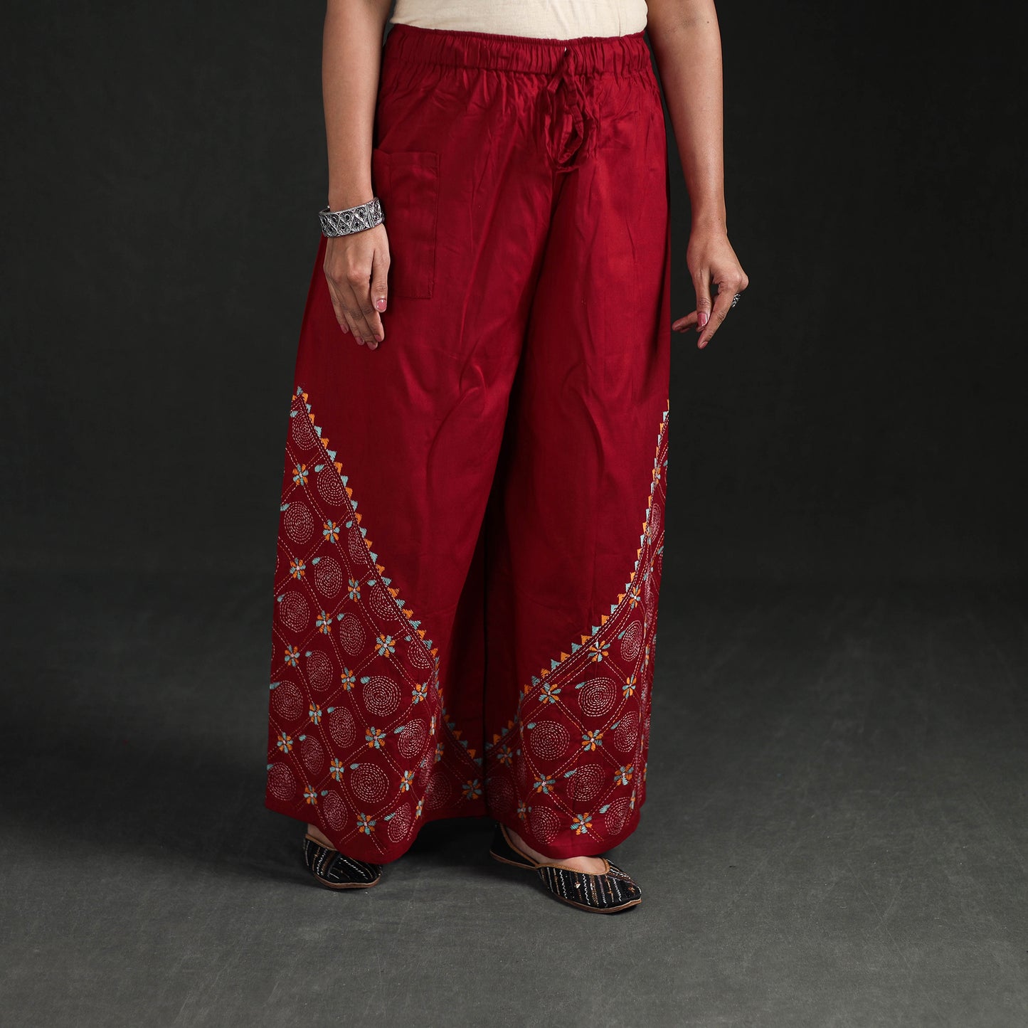 Bengal Kantha Hand Embroidered Cotton Palazzo 36